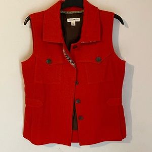 Coldwater Creek Linen Blend Vest. Deep Orange w/Brown & Cream Accents. VGUC. Med